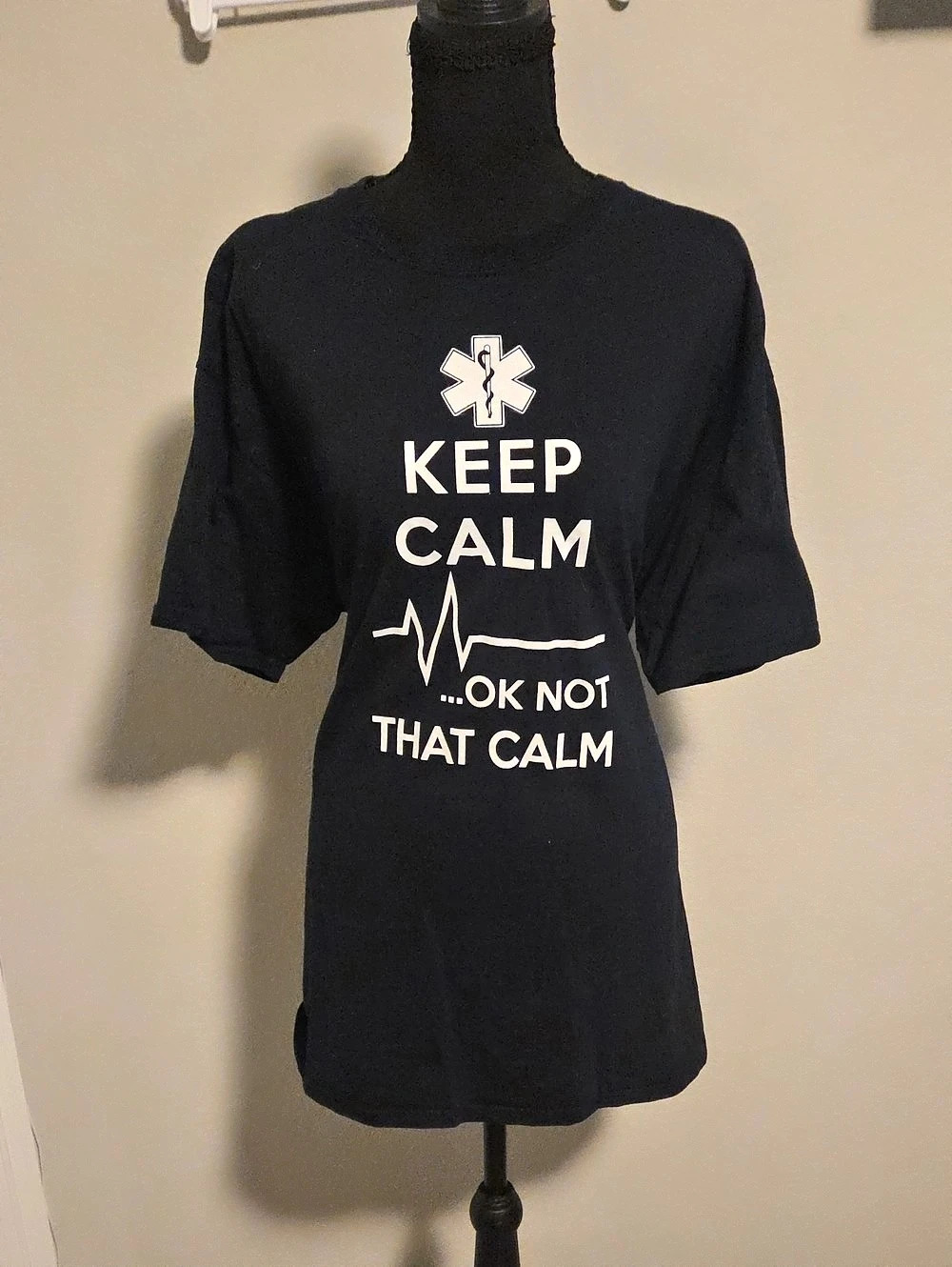 Jerzees Keep Calm Ok Not That Calm Funny Nurse EMT EKG T-Shirt XL